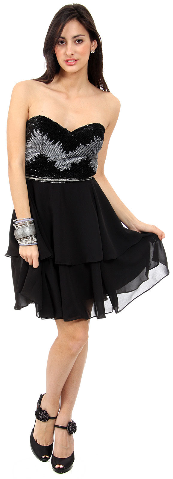 Image of Strapless Ruffled Skirt Sequined Bust Short Prom Dress  in alternative image