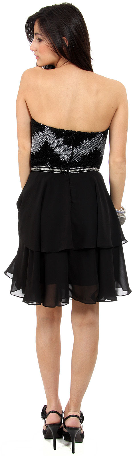 Back image of Strapless Ruffled Skirt Sequined Bust Short Prom Dress 