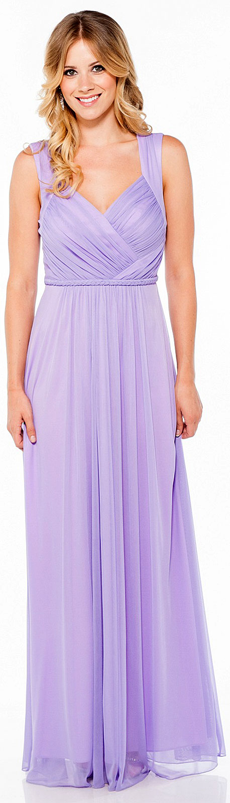 Image of Braid Accent Ruched Long Formal Bridesmaid Dress  in Lilac