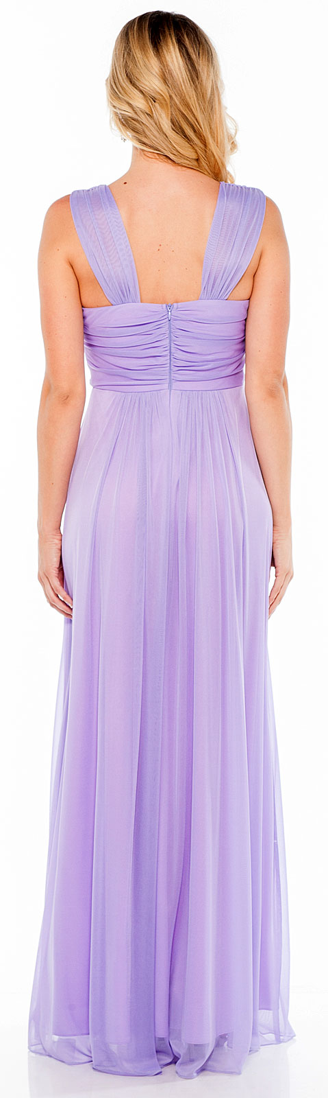 Image of Braid Accent Ruched Long Formal Bridesmaid Dress  back in Lilac