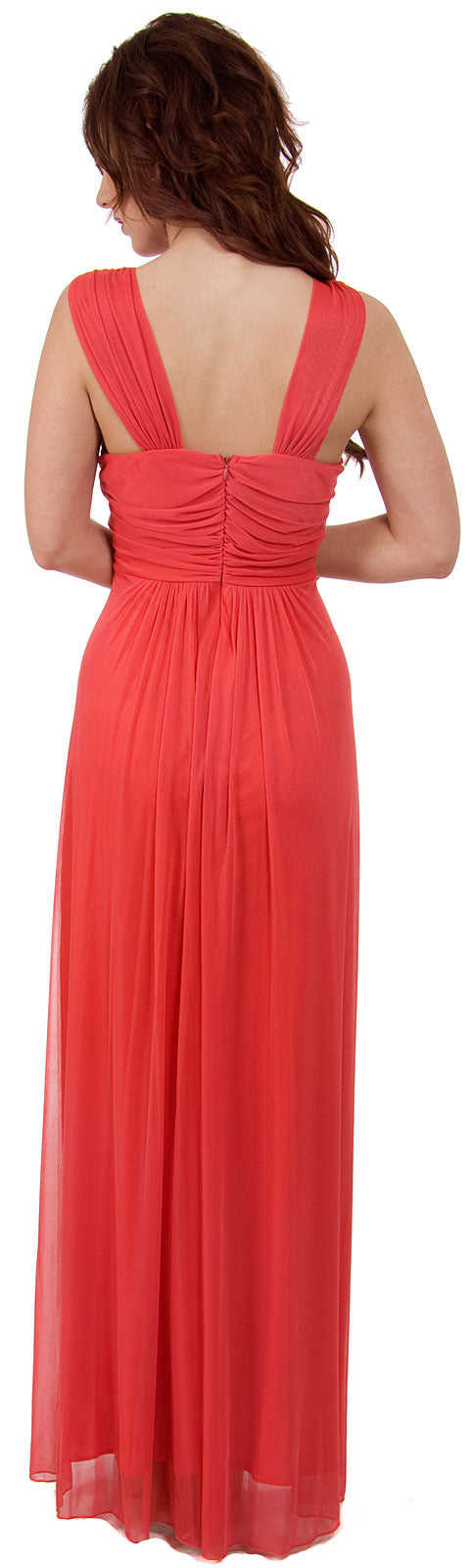 Back image of Braid Accent Ruched Long Formal Bridesmaid Dress 