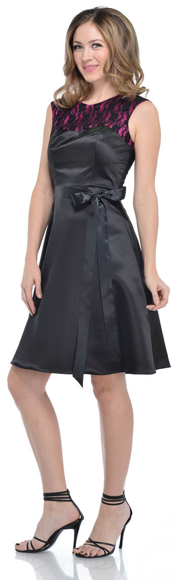 Main image of Satin & Lace Short Dress With Detachable Belt