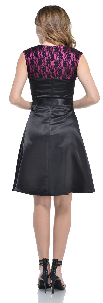 Back image of Satin & Lace Short Dress With Detachable Belt