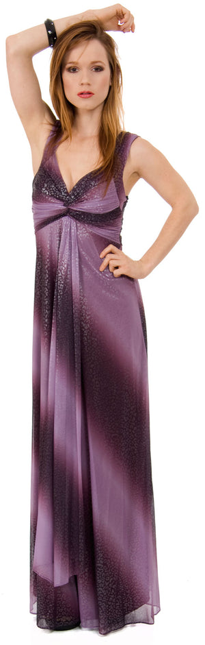 Image of Long Formal Ombre Dress With Metallic Animal Foiling  in Plum