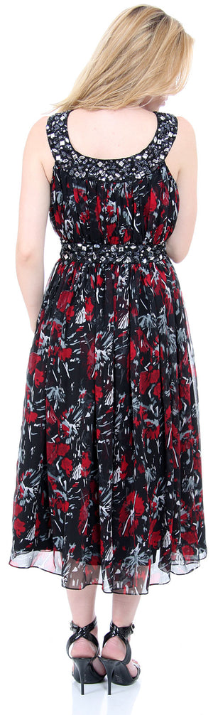 Back image of Scoop Neck Glittery Beaded Cocktail Dress