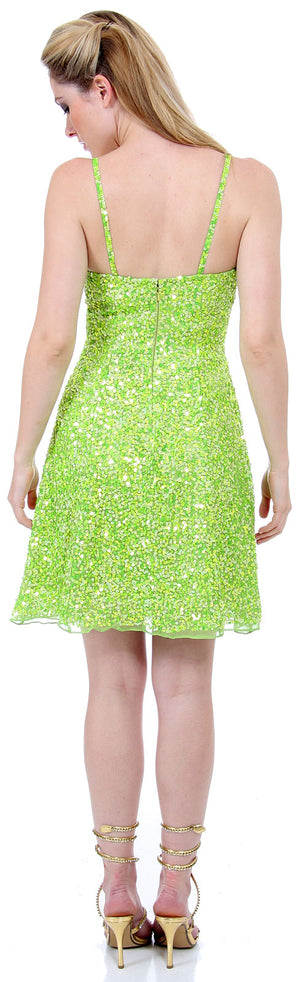 Back image of Short Sequin Spaghetti Strapped Party Dress