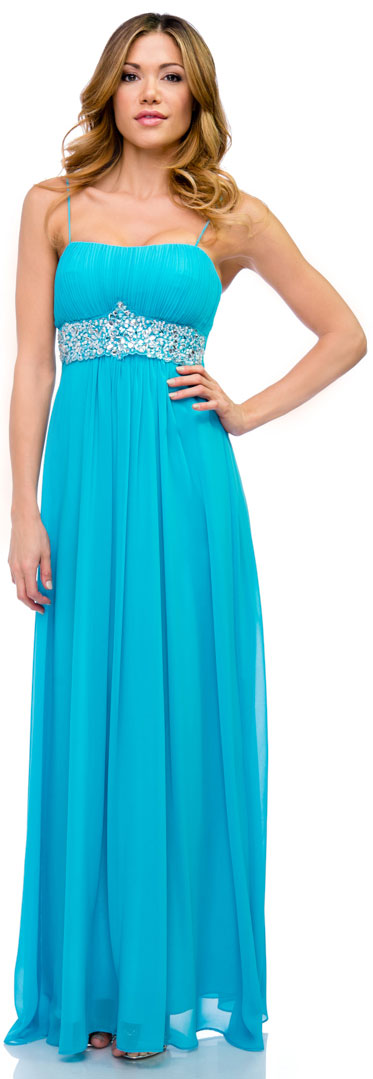 Main image of Empire Cut Long Formal Dress With Bejeweled Waist