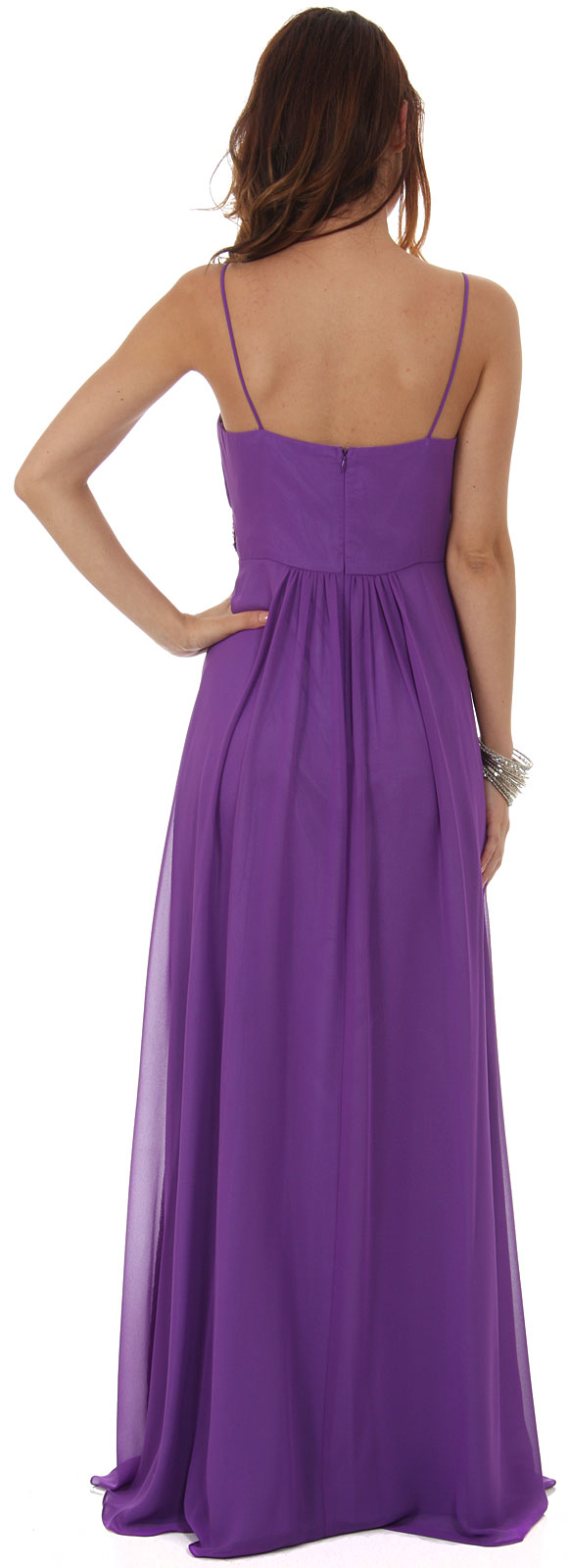 Image of Empire Cut Long Formal Dress With Bejeweled Waist back in Violet