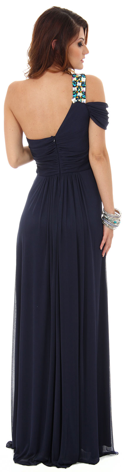 Back image of One Shoulder Long Formal Dress With Bejeweled Strap