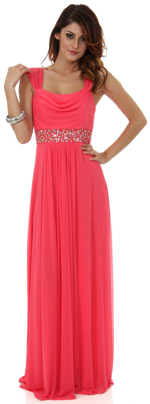 Main image of Empire Cut Long Formal Dress With Cap Sleeves 