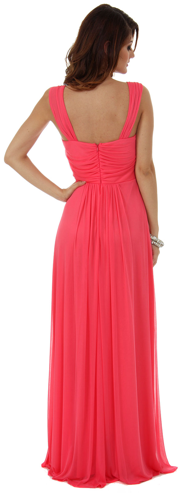 Back image of Empire Cut Long Formal Dress With Cap Sleeves 