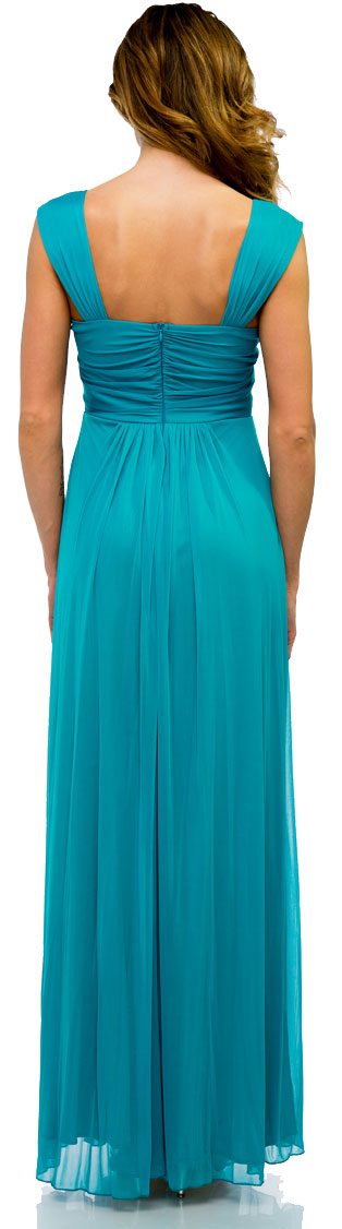 Image of Empire Cut Long Formal Dress With Cap Sleeves  back in Dark Turquoise
