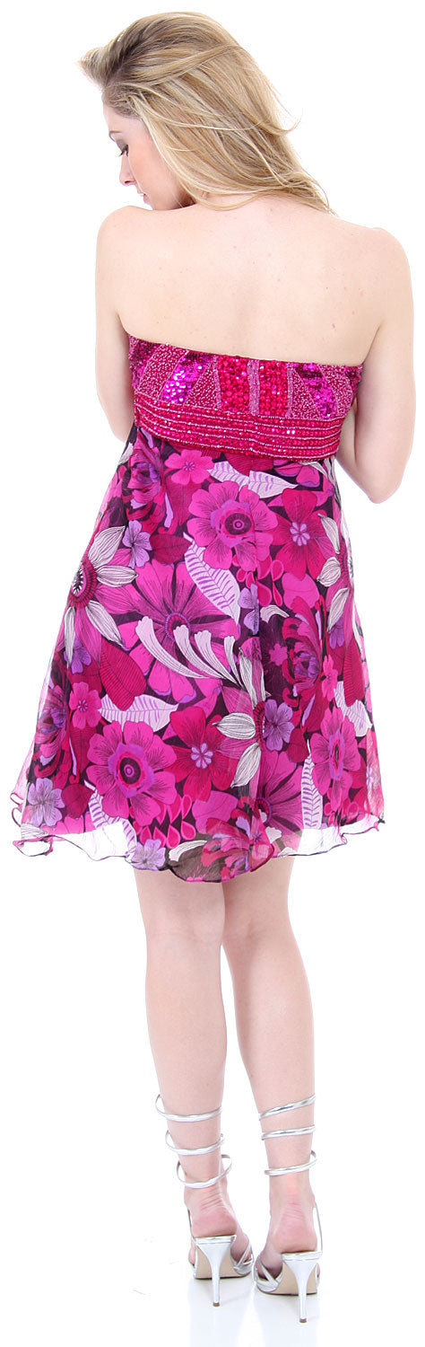 Back image of Strapless Floral Print Short Homecoming Party Dress