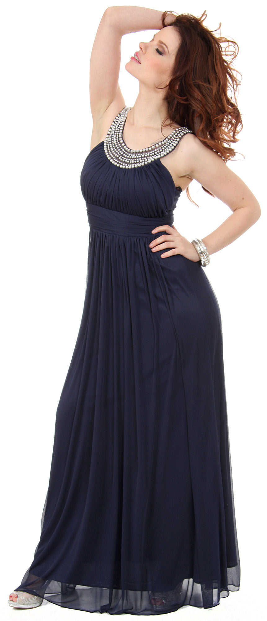 Image of Pearls U-neck Ruched Long Formal Bridesmaid Dress  in alternative picture