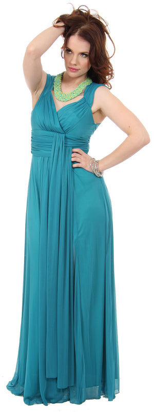 Image of V-neck Long Formal Dress With Cap Sleeves & Front Slit in an alternative picture