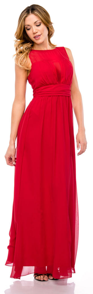 Main image of Semi Sheer Top Chiffon Long Formal Bridesmaid Dress