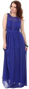 Image of Semi Sheer Top Chiffon Long Formal Bridesmaid Dress in Royal Blue