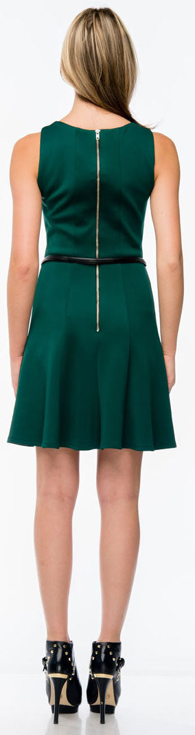 Back image of Paneled Techno Short Dress With Belt On Waist