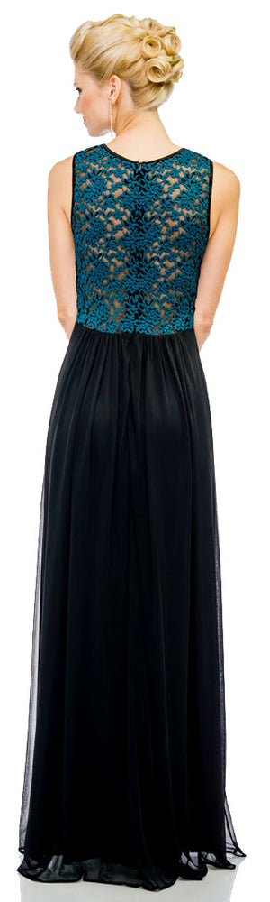 Back image of See-thru Lace Back Long Formal Dress With Twist Knot