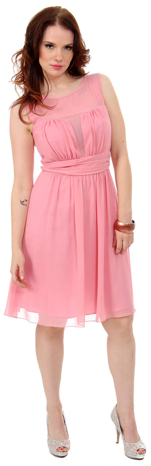 Image of Semi Sheer Top Chiffon Short Party Bridesmaid Dress in Dusty Pink