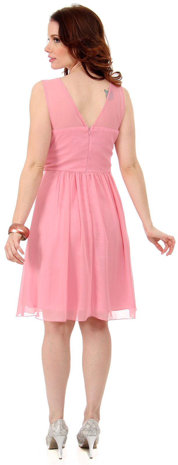 Image of Semi Sheer Top Chiffon Short Party Bridesmaid Dress back in Dusty Pink