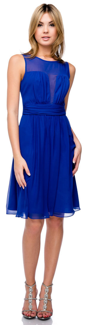 Main image of Semi Sheer Top Chiffon Short Party Bridesmaid Dress