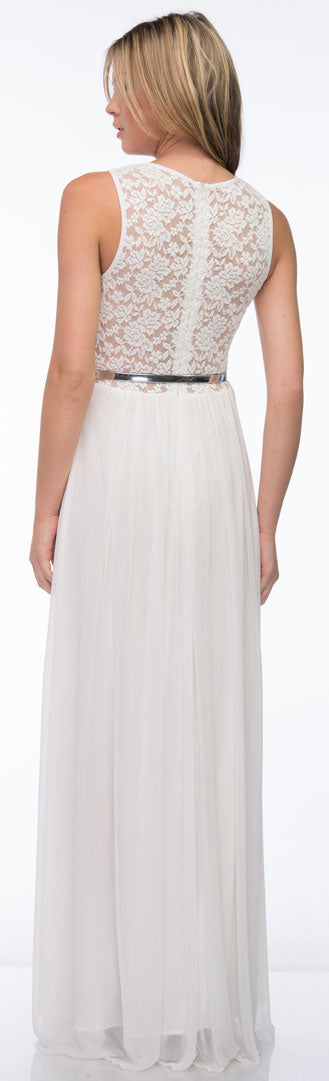 Back image of Sheer Lace Top Waist Belt Long Bridesmaid Dress