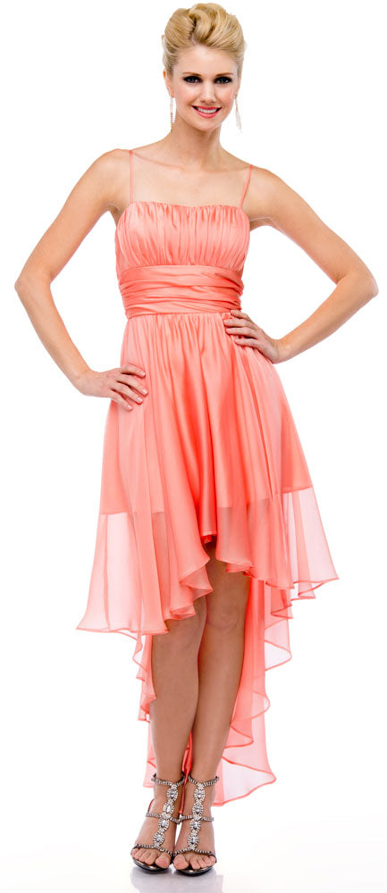 Main image of Spaghetti Straps Ruched High Low Party Prom Dress