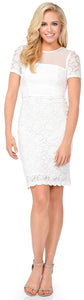 Main image of Short Sleeves Form Fitting Short Formal Party Dress In Lace