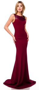 Main image of Faux Leather Panel Fitted Long Formal Evening Dress