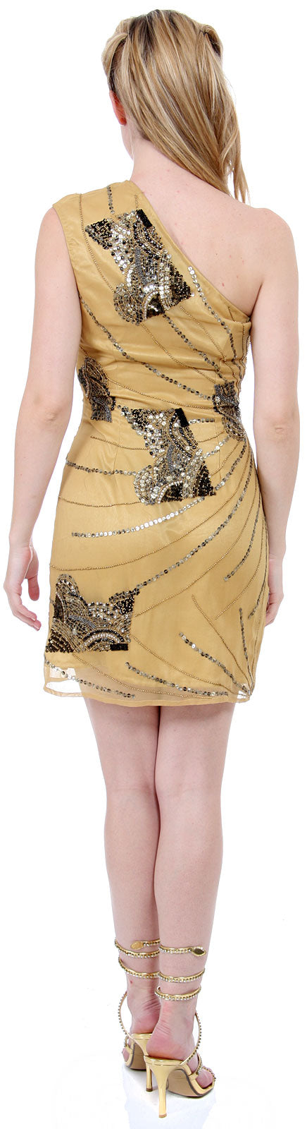 Image of One-shoulder Sequined Formal Dress back in Mustard Gold