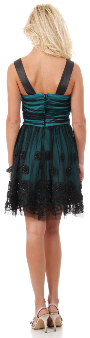Image of Rosette Pattern Short Formal Party Dress In Mesh back in Black/Teal