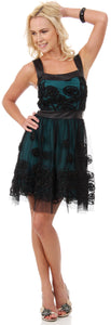 Image of Rosette Pattern Short Formal Party Dress In Mesh in Black/Teal