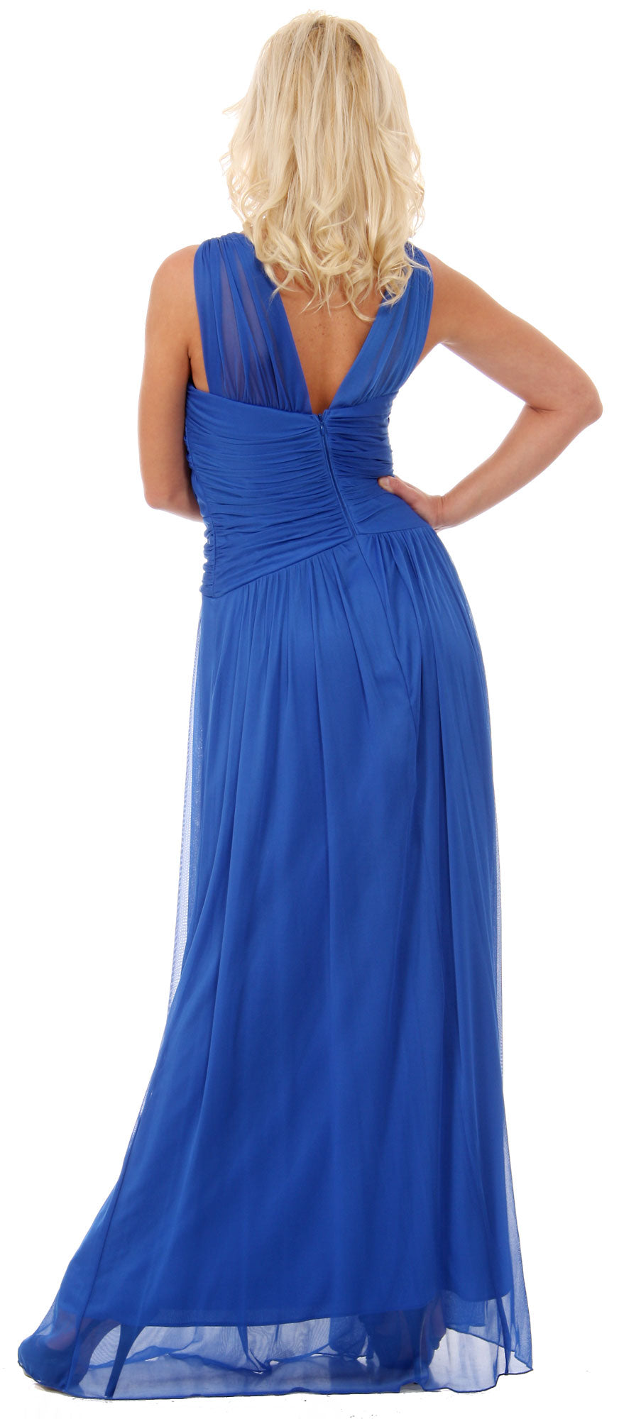 Back image of Ruched Bodice Long Formal Bridesmaid Evening Dress