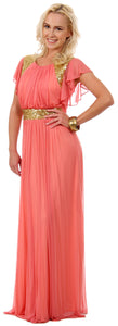 Image of Ruffle Sleeves Long Formal Bridesmaid Dress With Sequins in Coral
