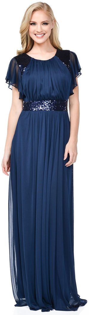 Main image of Ruffle Sleeves Long Formal Bridesmaid Dress With Sequins