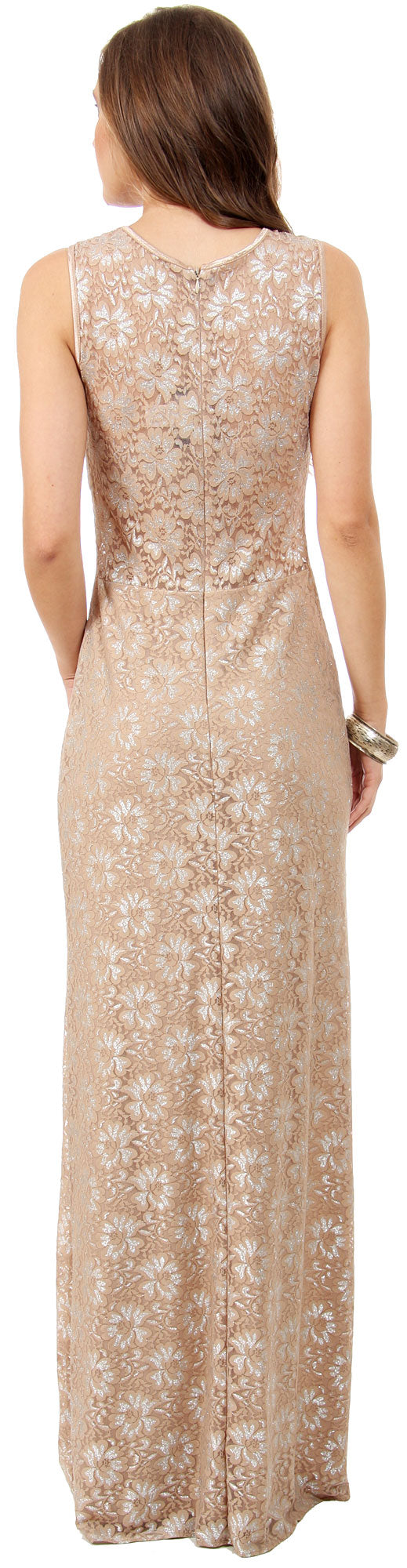 Image of Floral Metallic Lace Long Formal Bridesmaid Dress back in Taupe