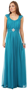Image of Scoop Neck Broad Straps Shirred Long Formal Bridesmaid Dress in Jade Green