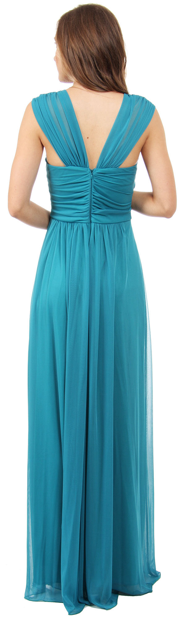Image of Scoop Neck Broad Straps Shirred Long Formal Bridesmaid Dress back in Jade Green