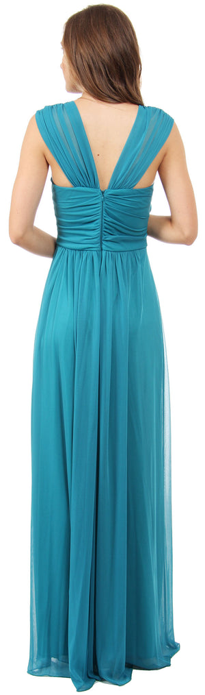 Image of Scoop Neck Broad Straps Shirred Long Formal Bridesmaid Dress back in Jade Green