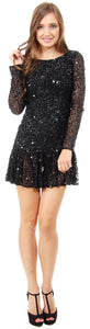 Main image of Full Sleeves Flared Skirt Sequined Mini Party Dress