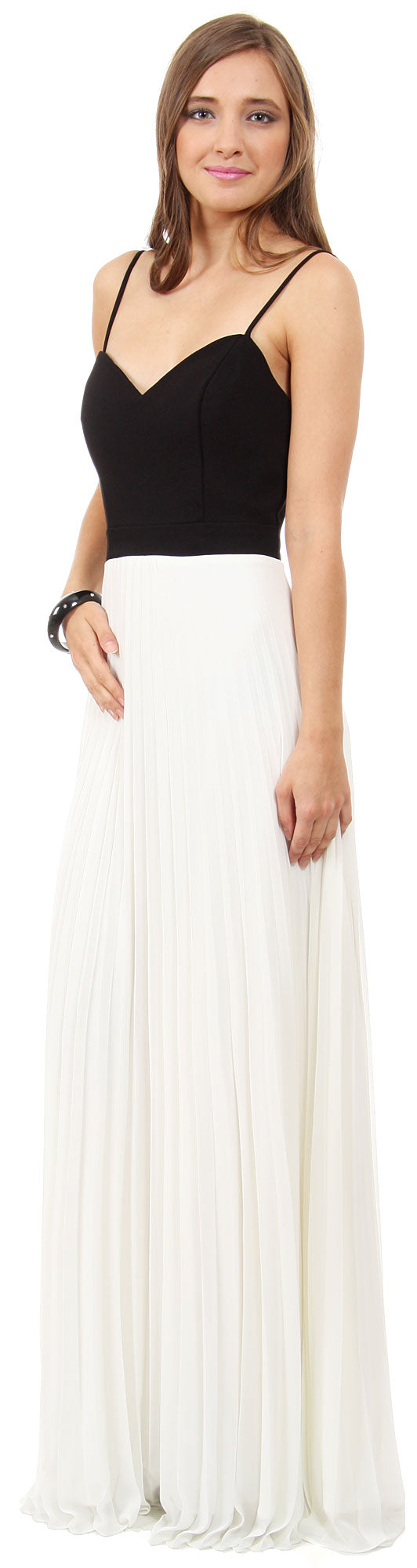 Main image of Spaghetti Straps Pleated Skirt Long Formal Bridesmaid Dress