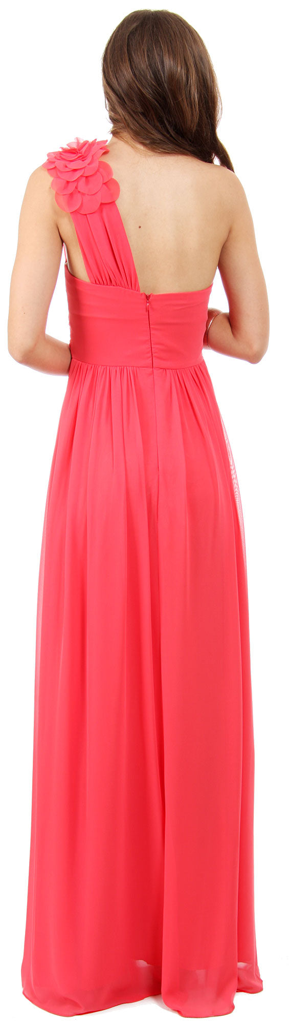 Back image of One Shoulder Long Formal Prom Dress With Floral Applique