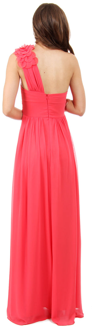 Back image of One Shoulder Long Formal Prom Dress With Floral Applique