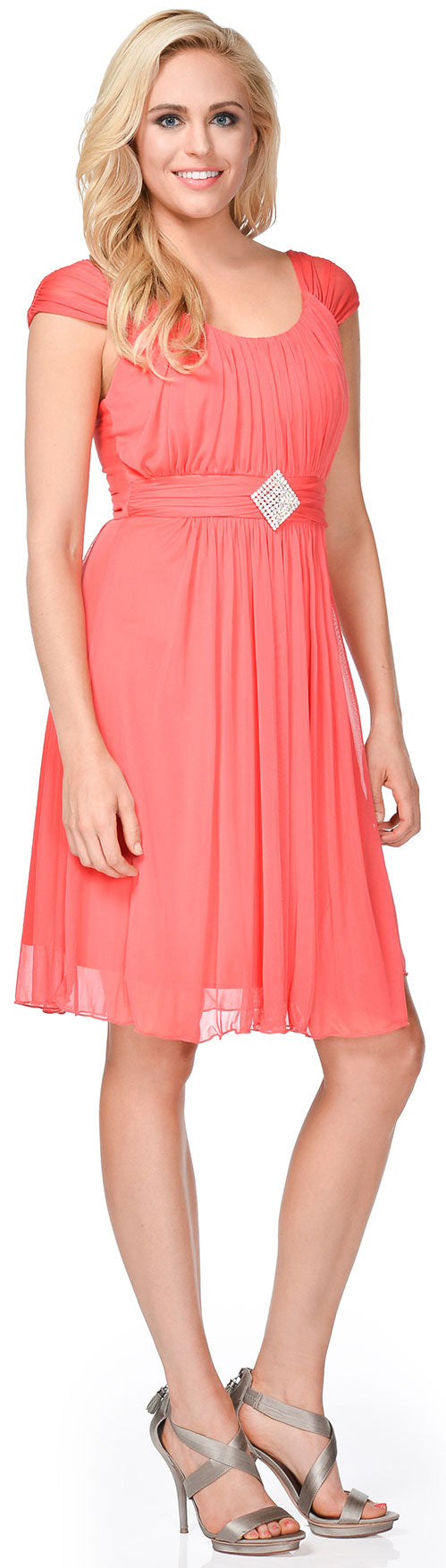 Main image of Scoop Neck Broad Shirred Short Bridesmaid Party Dress