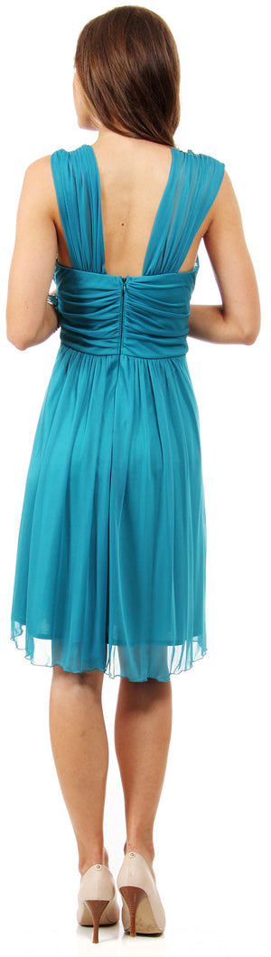 Image of Scoop Neck Broad Shirred Short Bridesmaid Party Dress back in Jade Green