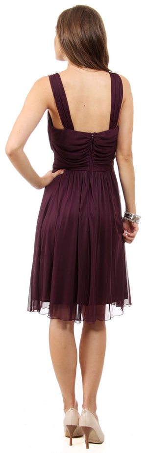 Image of U-neck Short Party Dress With Pearls & Diamond Accent back in Plum