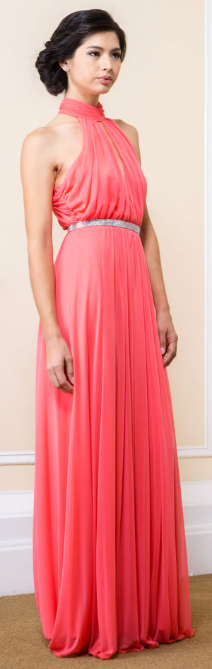 Main image of High Halter Neck Long Formal Bridesmaid Dress With Keyhole