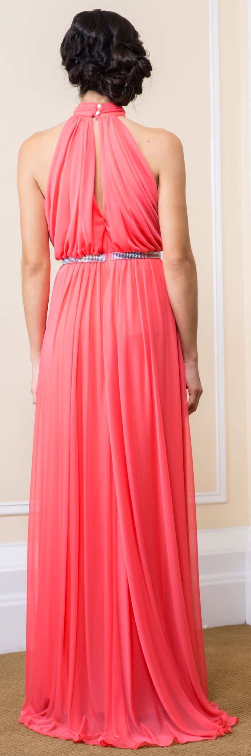 Back image of High Halter Neck Long Formal Bridesmaid Dress With Keyhole