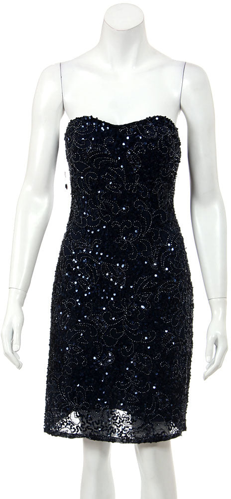 Image of Strapless Short Prom Dress Fully Hand Beaded Sequins in Navy